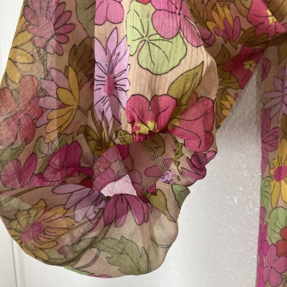 Show Me Your Mumu Briar Dress Womens XL Pink Floral Boho Peasant Long Sleeve - Picture 14 of 16